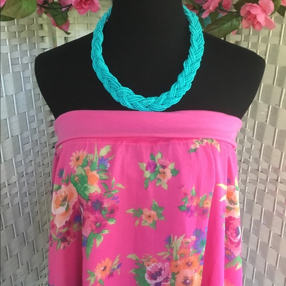 Turquoise Blue Beaded Statement Necklace Twisted Aqua  🌸New🌸  💙🌸 - Picture 3 of 6